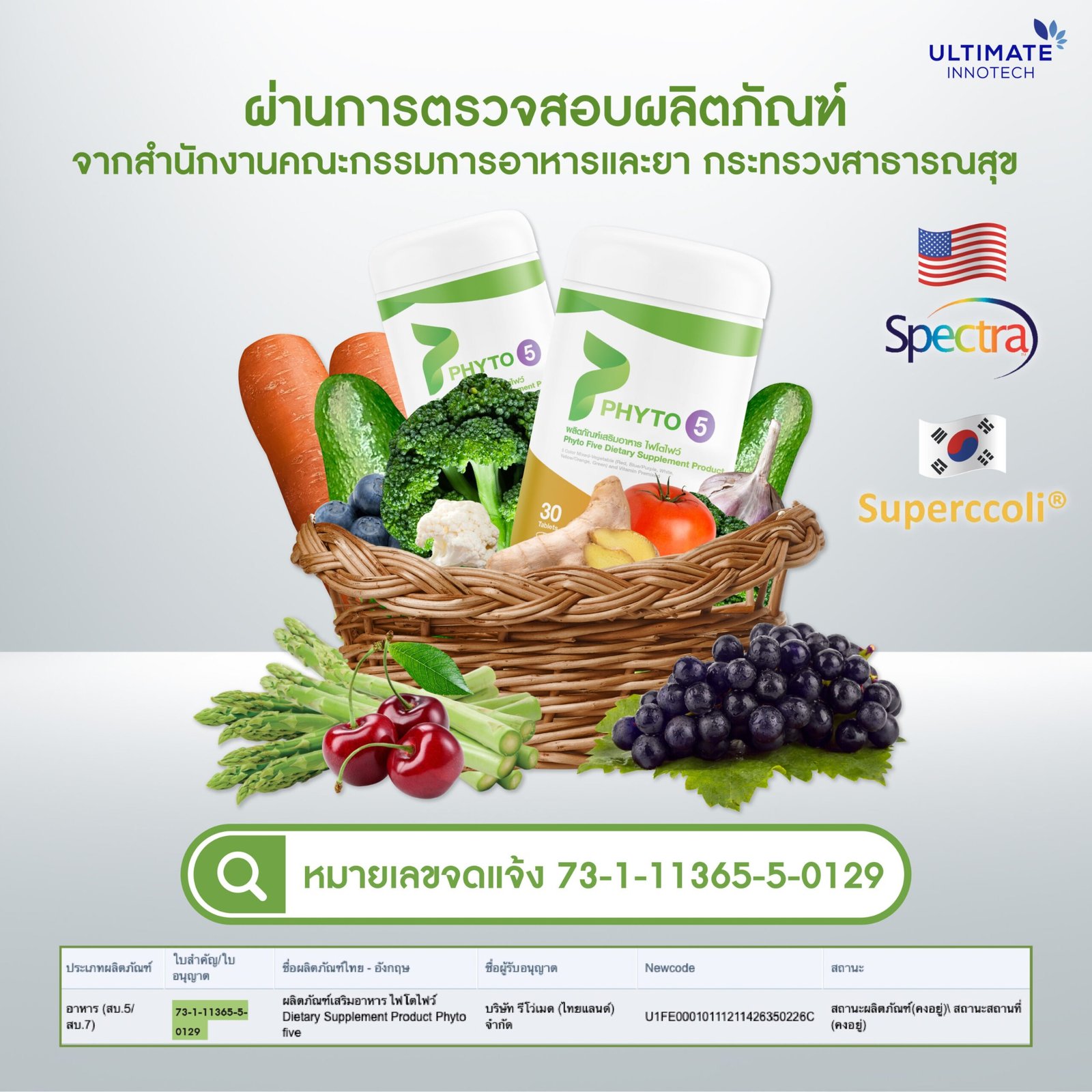 Phyto5 Thai FDA registration information